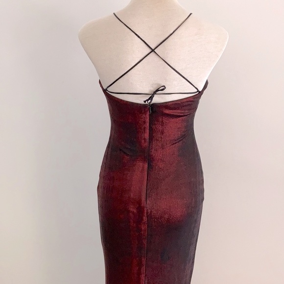 Vintage 90’s stretch burgundy Gown with metallic sheen Size 10 - Picture 7 of 13